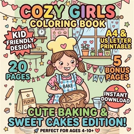 Cozy Girls Coloring Book Printable, Cute Kawaii Coloring Pages for Kids, Instant Download PDF, A4 & US Letter, 25 Pages, Cozy Art - Etsy