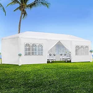 10'x30' Outdoor Party Tent, Large Tents for Parties, Wedding, Birthday, White Canopy Tent with 7 Removable Sidewalls & Transparent Windows, Outside Gazebo Event Tents for Backyard, Patio and Garden