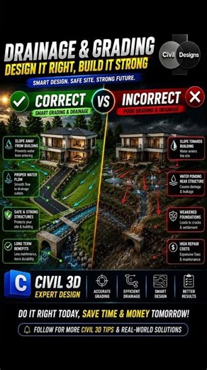 Drainage & Grading Explained in Civil 3D | Correct vs Incorrect Design 💧🏡 #shorts