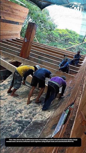 Traditional Wooden Boat Frame Installation Using Manual Teamwork | Shipbuilding Technique.