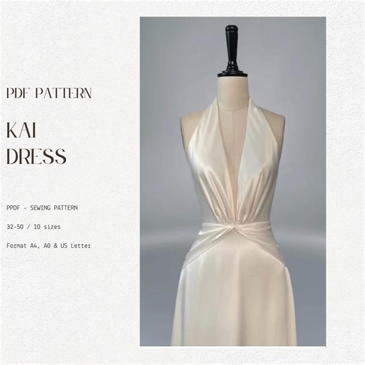 Halter Top Wedding Dress PDF Sewing Pattern - Minimalist Bridal Gown - Easy Sewing Pattern - Vintage Style Dress - 32-50 EU Size - Etsy