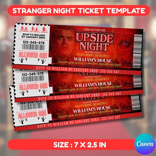 Stranger Things Watch Party Invitation, Upside Down Invitation, Cinematic Finale Movie Ticket, Canva Editable Movie Ticket Birthday Invite - Etsy Canada