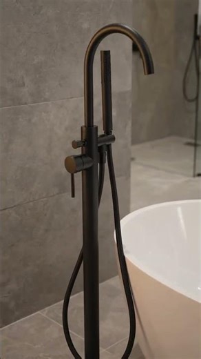 Mineral Black Freestanding Bath Shower Mixer Tap #FreestandingBathTap #BlackBathroom