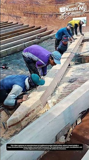 Installing Massive Timber Beams Inside a Wooden Hull | Real Teamwork & Precision Craftsmanship.