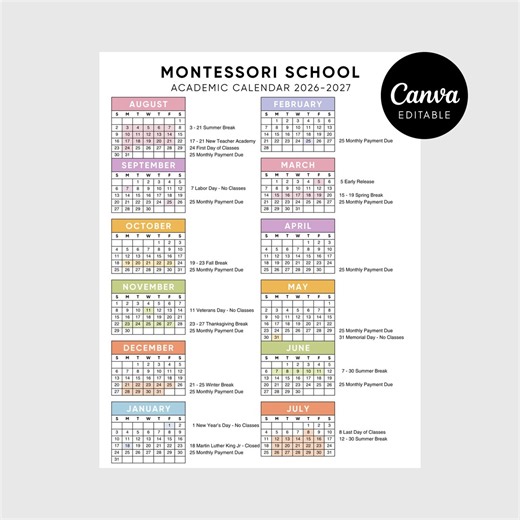 2026-2027 School Year Calendar Template – Editable Canva Academic Planner (digital Download) - Etsy