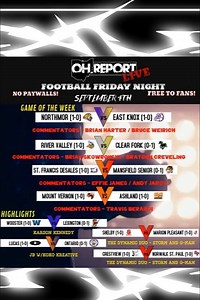 6.2K views · 43 reactions | Our FREE Live Stream coverage schedule is below for September 4th! Join us here on the OH Report, OH Report YouTube, Knox Pages, Crawford Source, Ashland Source, & Richland Source pages to cheer for your favorite teams. Live coverage will begin around 6:50 pm for each match-up. | The OH Report | Facebook