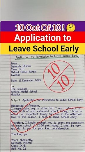 Application to Leave School Early | Permission Letter Format