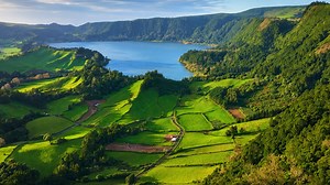 Green fields and blue lakes of Azores