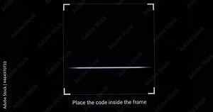 Barcode scanner, QR code. Isolated on black background.