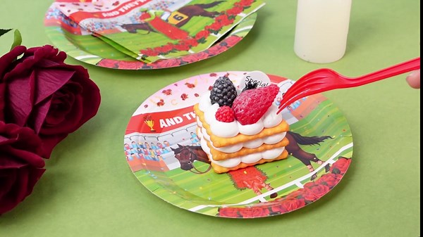Roshtia 192 Pcs Derby Party Supplies for Horse Racing Party Decorations Derby Day Party Tableware Set Horse Theme Birthday Party Paper Plates Napkins Fork for 48 Guests (Roses)