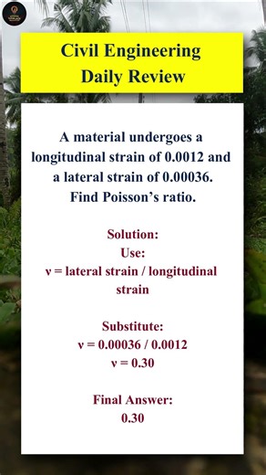 CE Sample Problem | Poisson’s Ratio | Strength of Materials #shorts