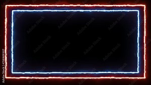 Neon colorful rectangle border blazing animated on black background. isolated on black. 4K graphic animation video, led fire, abstract neon, border frame. futuristic, energy burning square.