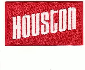 Red Houston Logo Patch Script Box Iron On Embroidered (Alternative)