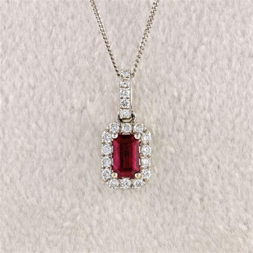 Lab Ruby Halo Pendant | 18ct White Gold, Moissanite Necklace - Etsy