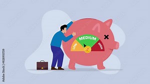 Financial Risk or Financial Risk Assessment. Businessman with Piggy Bank Facing Loss cartoon animation