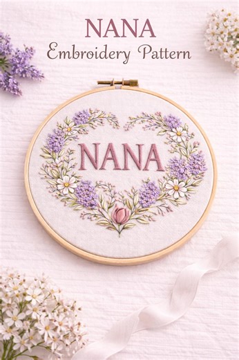 Lilac NANA Embroidery Pattern: Beginner PDF, Mother's Day Keepsake (digital Download) - Etsy
