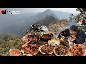 We Survive in Mountain Nepali Traditional Food Dhido Gundruk Bhatmas Makai PorkSekwa Outdoor Cooking