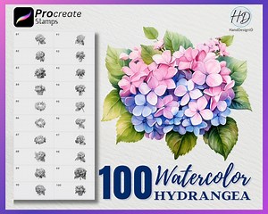 100 Watercolor Hydrangea Procreate Stamps: Flower Brush Set (digital Download) - Etsy