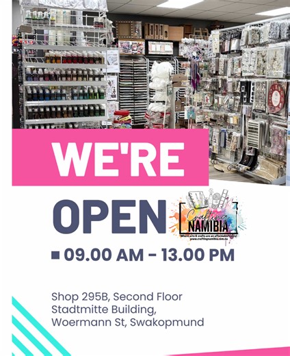 We are open! 📍 For those crafters who haven’t found us yet — we’re now located in town (at the old Spur), right next to Dr. Suardi and just above Miladys. 🕘 We’re open Monday to Friday, 09:00–17:00, and Saturdays from 09:00–13:00. Whether you’re into resin art, embroidery, papercraft, or leatherwork — we’ve got you covered with a wide range of unique craft supplies, from inks to threads, leather tools, resin, and more! Come visit us and see what inspires your next project! ✨🧵🎨 Shop: www.craf