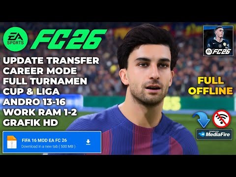 VERY LIGHT!! FIFA 16 MOD EA Sports FC 26 Android Offline Can Play Career Mode Small Size HD Graphics
