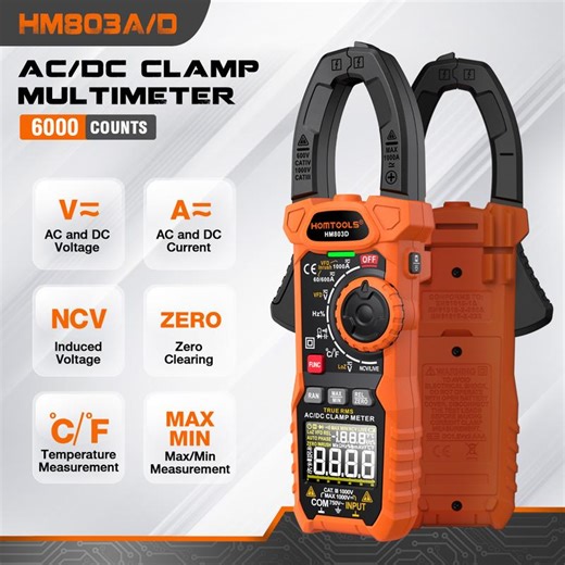 HOMTOOLS HM803 Digital Clamp Meter 600V/600A AC/DC True-RMS NCV Multimeter Clamp Voltage Current Meter