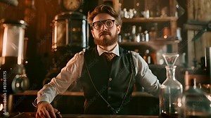 Steampunk Scientist in Vintage Laboratory with Ai generated.