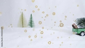 Toy Pick Up Truck Driving With Christmas Tree. Coming Home For Christmas. Stop Motion Animation.