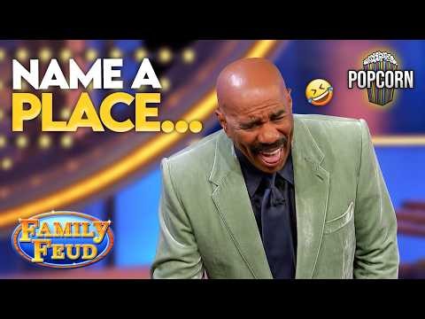Steve Harvey LOST His Mind Over These "NAME A PLACE" Answers! | Family Feud
