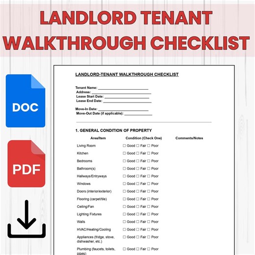Landlord-tenant Walkthrough Checklist | Rental Property Move-in & Move-out Inspection Form | Editable PDF, Word , Google Docs - Etsy