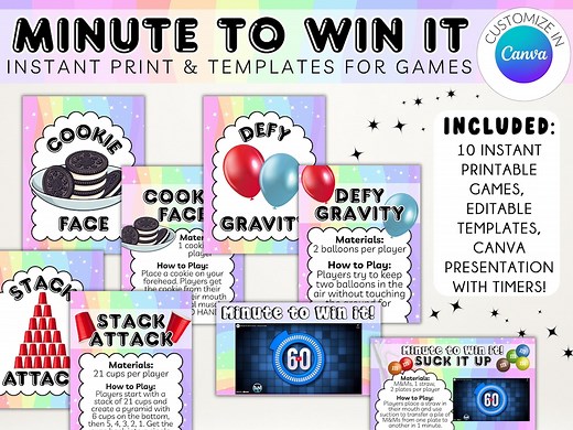 Minute to Win It Printable Games | End of Year Classroom Celebration | Classroom Fun | Class Party | Instant Download | Editable Template - Etsy