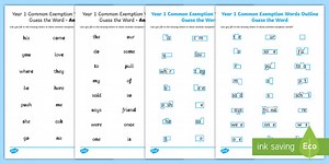 Year 1 Common Exception Words Outline Guess the Word Worksheet