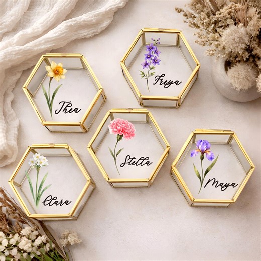 Birth Month Flowers Ring Box, Engagement Ring Box, Proposal Wedding Ring Box, Glass Ring Box, Personalized Birth Month Flowers Box - Etsy