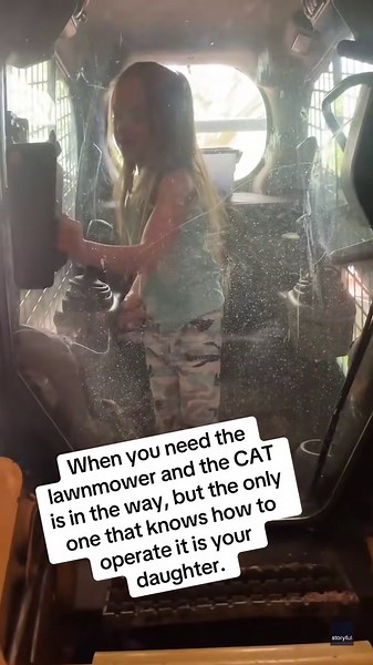 Little Girl Expertly Moves Track Loader to Help Mom Get Into Shed