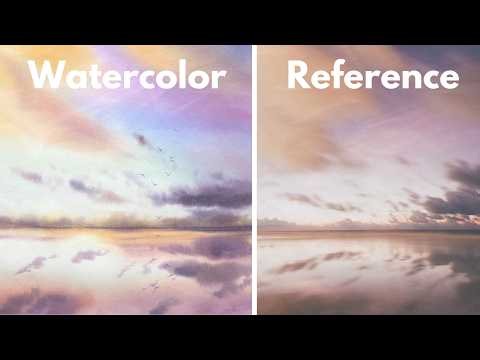 How to paint a BEAUTIFUL SKY and reflections on WATER with Watercolors