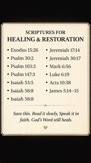Save this healing scripture list. Read it slowly, speak it in faith, and trust God for restoration.
