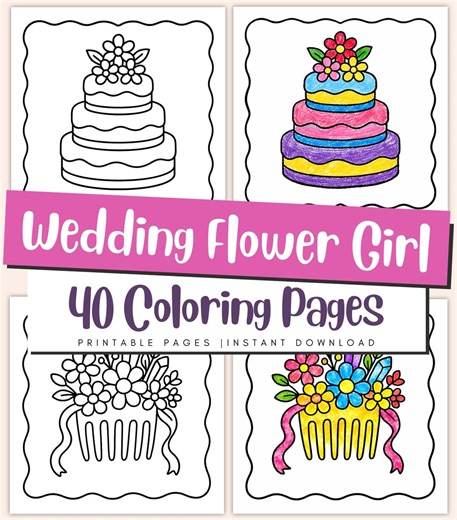 Wedding Flower Girl Coloring Pages for Kids - Printable Wedding Table Activity PDF - Etsy