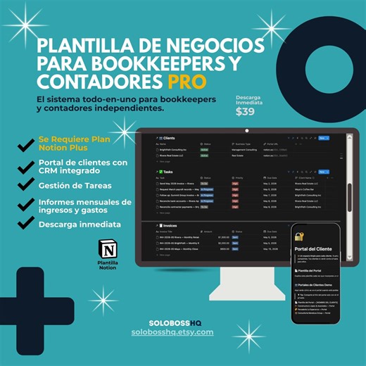 Plantilla Notion Para Contadores Pro | Bookkeeper Pro Hub En Español | Portal   Cierre Mensual - Etsy