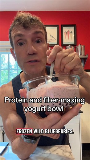 Protein and fiber, maxing yogurt bowl. The closest to peanut butter and jelly you’ll get. Bursting with nutrients this is one of my favorite yogurt bowls. Easy recipe is at the end of the video, including all macros. #protein #fiber #healthy #nutrition #lunch