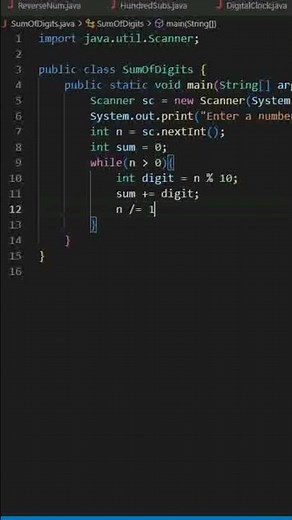 Sum of Digits of a number in Java 🔥🔥🔥 #programming #java #coding #shorts #short #viral #viralshort