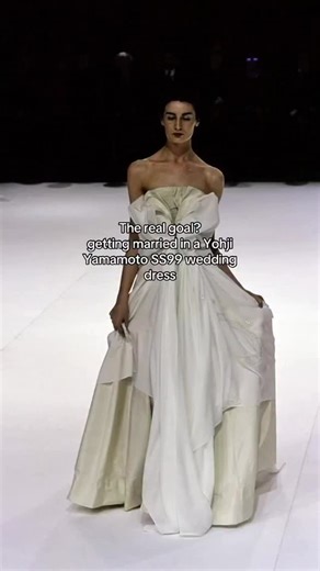 Archive.Labs | Fashion & Art Collectors on Instagram: "For Spring/Summer 1999, Yohji Yamamoto reimagined what a wedding could look like. Instead of traditional gowns, he sent out a procession of experimental brides: veils twisted into sculptural forms, dresses built from deconstructed corsets, raw seams, and undone tulle. It was not about perfection, but about emotion and individuality. Critics later called it “the anti-bridal show”, a meditation on purity and rebellion. The models looked both f