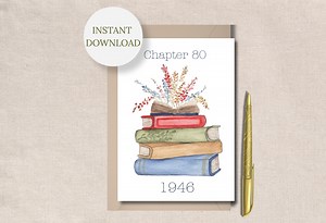 Digital 80th Birthday Card Book Themed Celebration Milestone Printable Watercolor Flower Design Literary Gift - Etsy