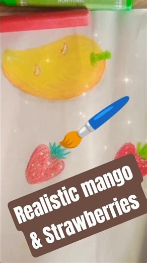 Realistic mango and strawberries drawing