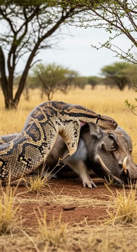 Will the python manage to swallow the warthog Watch the epic struggle unfold