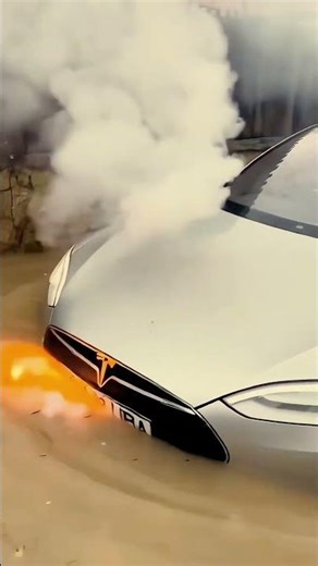 Tesla EXPLODING in Deep Flood Water! (AI)