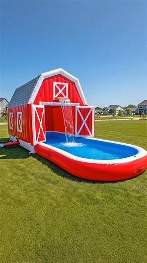 Giant Barn Inflatable Pool Setup – Backyard Water Paradise 🚜💦