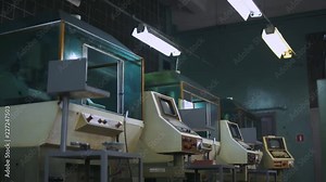 Watch production, view of old computers and electronic equipment.