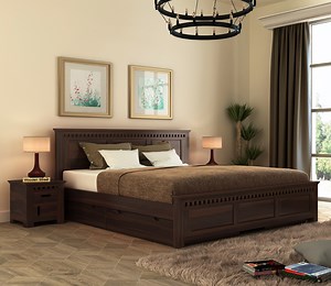 Buy Adolph Sheesham Wood Bed With Side Storage (King Size, Walnut Finish) @39% OFF Online | Wooden Street