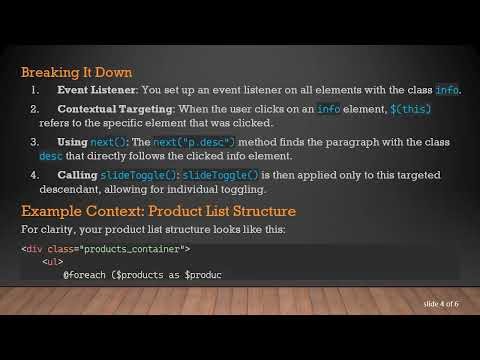 How to Use slideToggle in JavaScript for Individual Product Descriptions