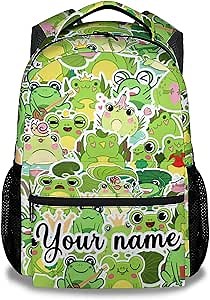 Personalized Frog Backpack for Girls Boys, 16 Inch Frog Theme Bookbag with Adjustable Straps, Durable, Lightweight, School Bag with Large Capacity