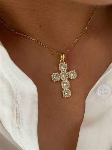 1pc New Luxury Delicate Size 10 Full Rhinestone Sparkling 14K Gold Waterproof Fashionable Versatile Women's Necklace | SHEIN